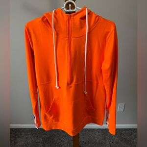 Shirley & Stone Audre 1/2 Zip Orange Hoodie with Floral Details Size Small